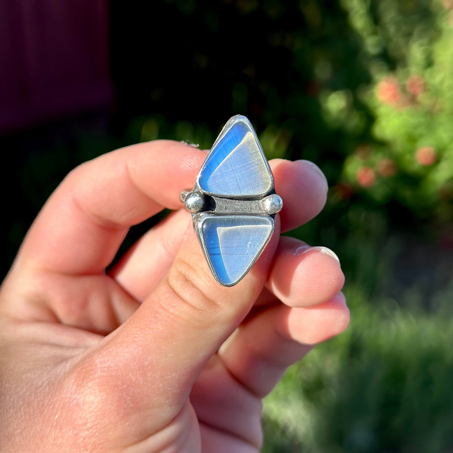 Sterling Silver Triangle Opalite Ring Size 7