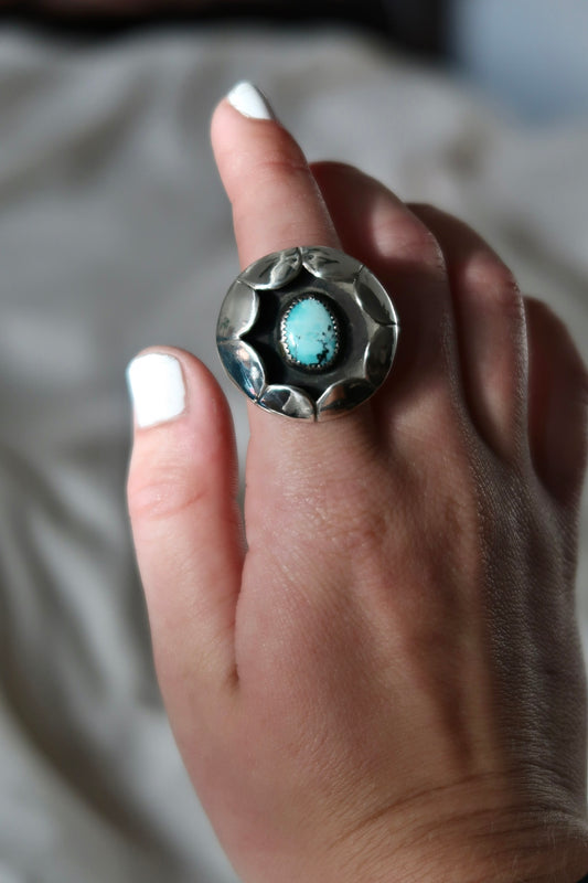 Blue Moon Turquoise Shadowbow Ring Size 8.5