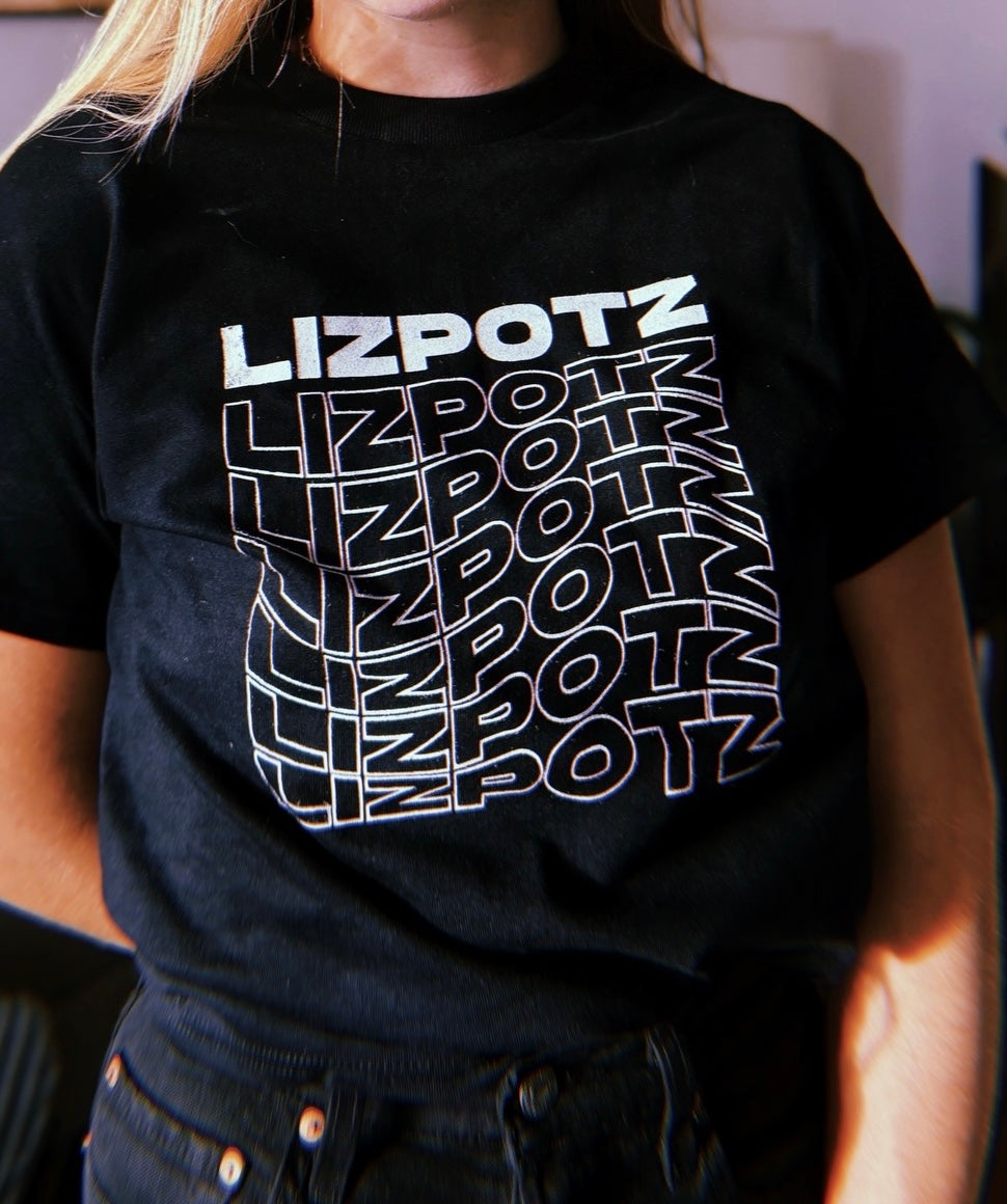 LIZPOTZ Black Screenprinted T-Shirt S-XLG