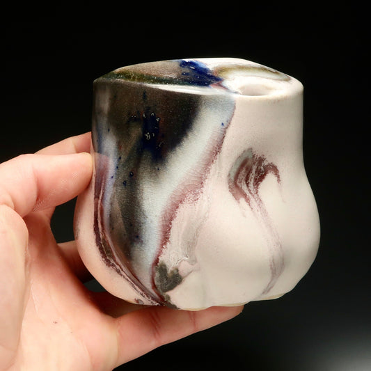 9oz Chubby TRAVEL MUG! Altered and Gas Fired Porcelain Mug with Mouthpiece