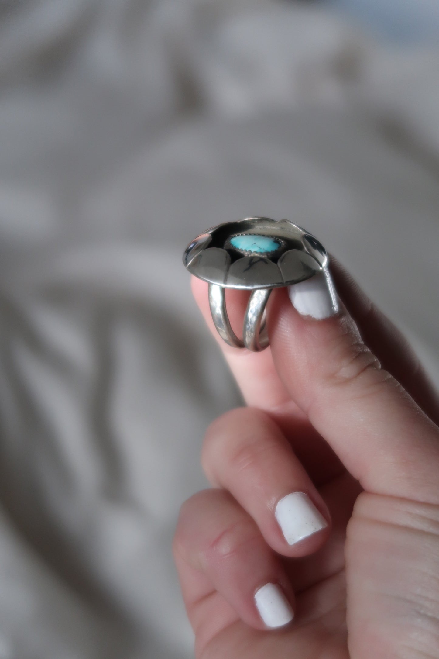 Blue Moon Turquoise Shadowbow Ring Size 8.5